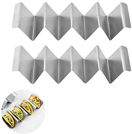 DYOUen 2 Stück Taco Halter, 32cm Edelstahl Halter Stand Set, Brezelständer, Tray Hält,für Tacos Sandwiches Würste behalter für Kinder Familien Partys (silbrig 2L)