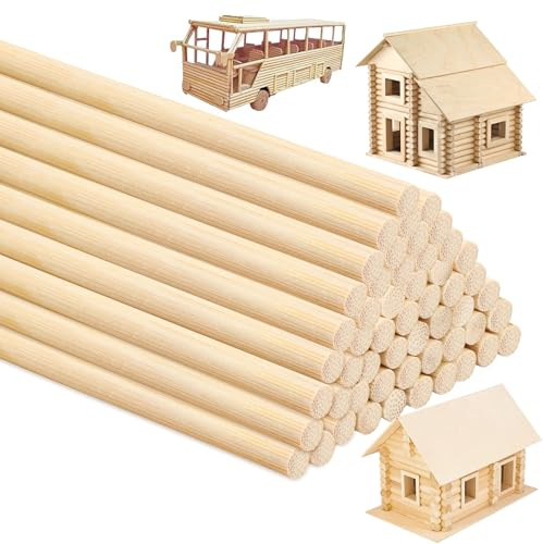 DOITEM 50 Stück unbehandelte Naturholz-Dübelstangen Hartholzstäbchen für Handwerk und Heimwerker (150 mm x 5 mm)