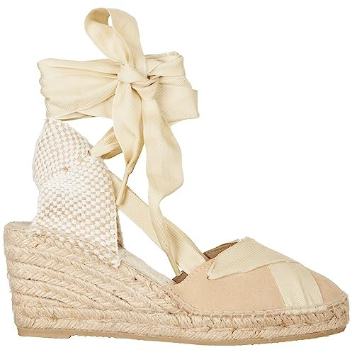 VialeScarpe - Sandale Seil Serraje Avellana Obermaterial aus Wildleder mit Textilschnur. Ferse aus geflochtenem Stoff. Beige., beige, 38 EU