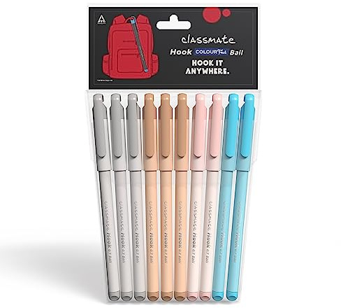 Classmate Hook Ball Pen- Blue (Pack of 10)|Multicolour Body Pens|Attractive Pastel Shades for Boys & Girls|Smooth Writing Ball Pen|Unique Design