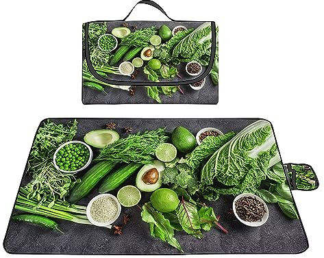 Picknickdecke 150x200cm,XXL Picknickdecke mit Wasserdichter Unterseite,Outdoor Stranddecke Sandfrei,mit Tragegriff Faltbare Picnic Blanket für Camping,Strand,Park,Familie,Konzerte Grünes Gemüse