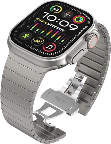 Original Titanium Armband kompatibel med Apple Watch Ultra/Ultra 2 49mm 46mm 45mm 44mm 42mm 41mm 40mm 38mm, Herr Dam Rostfritt Stål Metal Armband för iWatch Ultra/Ultra 2, SE/10/9/8/7/6/5/4/3/2/1