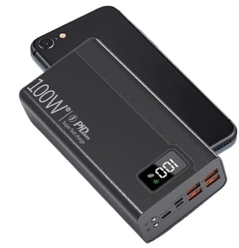 Banque d'alimentation 100W 50000mAh 4 Chargeur de Batterie Externe Portable à Charge Rapide USB (Size : Black 50000mAh)