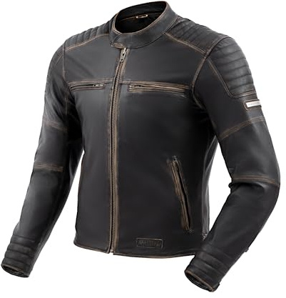 REBELHORN Hunter II Motorcykeljacka Herr | Läder | Armbågar, axel- och ryggskydd Nivå 2 | 2 ventilationskanaler | Storlekar upp till 7XL, Vintage brun, L