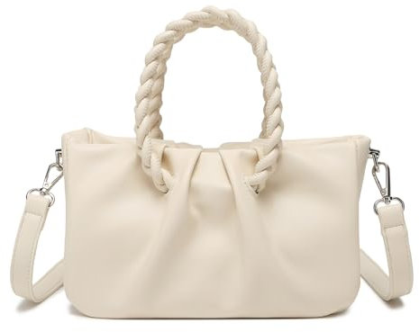 Miss Lulu PU Leder Umhängetasche mit abnehmbarem, verstellbarem Schulterriemen Kleine Tasche mit geflochtenem Henkel (Beige)