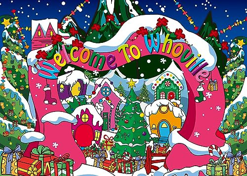 Willkommen in Whoville Hintergrund Winter Weihnachten Dorf Fotografie Hintergrund für Kinder erster Geburtstag Babyparty Happy New Year Xmas Holiday Party Dekoration Supplies Foto Requisiten (3 x 1,8