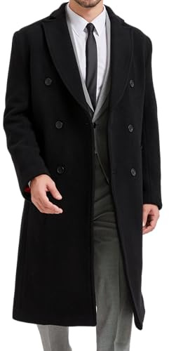 The Platinum Tailor Manteau long en laine et cachemire à double boutonnage pour homme Noir, Noir - Doublure rouge, 46