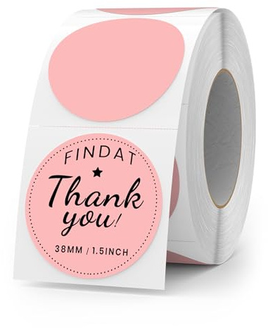 FINDAT Rosa runda termiska etiketter 38 mm cirkelprickar självhäftande vattentäta vinylklistermärken för QR-kod streckkod gör-det-själv-logotyp 500 st