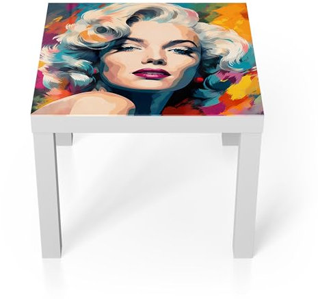 DEQORI Glastisch | weiß klein 55x55 cm | Motiv Diva im Farbenrausch | ausgefallener Beistelltisch aus Glas | Hochglanz Couchtisch fürs Wohnzimmer | moderner Couch Tisch mit Design