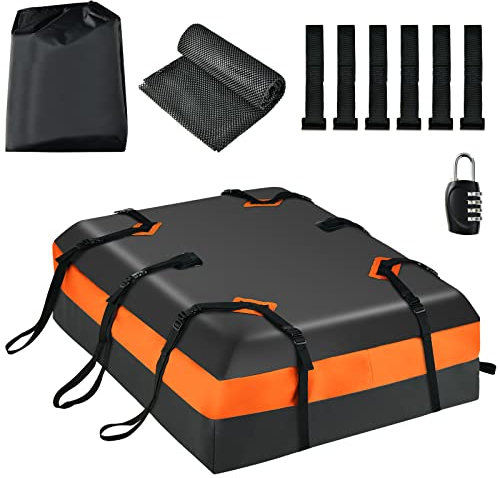 GOPLUS Coffre de Toit Voiture 425L Imperméable, avec Tapis Antidérapant & Serrure Combinée, Sac de Toit, Adapté à Tous Les Véhicules avec/sans Galerie de Toit (Orange)