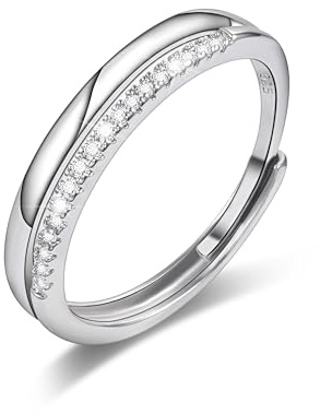 Silver Rings Simple Elegant Zirconia Thumb Wide Band Rings for Women Men