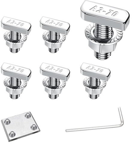 Lot de 6 vis à tête marteau M8 x 20 - En acier inoxydable A2-70 - Avec écrous à bride - Vis à double filetage - Pour serre - Pour rails de montage solaire PV, photovoltaïque