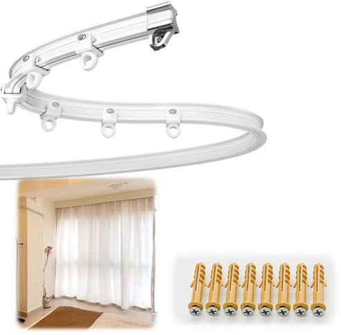 Biegbare Vorhangschiene Länge: 100-600cm Deckenvorhangschiene mit GeräUschlose Umlenkrolle für Raumteiler Duschfenster Fenster Dusch Vorhänge Krankenhaus(200cm)