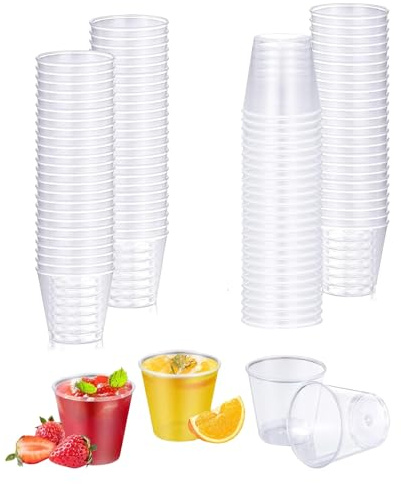 Eidoct 9 oz Clear PET Cups - 280 ml Crystal Disposable Cups for Whisky, Beer, Cocktails, Drinks, Punch, Tequila, Vodka, Wine, Dessert - 100 Pcs for Daily, Weddings, Parties