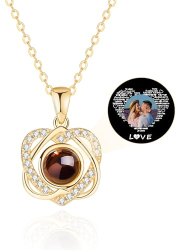 RelaxNest Personalisierte Bild-Halskette, Projektions-Halskette mit Foto innen - Halskette mit individuellem Foto.Anhanger - 18-Karat-Echtvergoldung-Weihnachtsgeschenke für Familie und Freunde