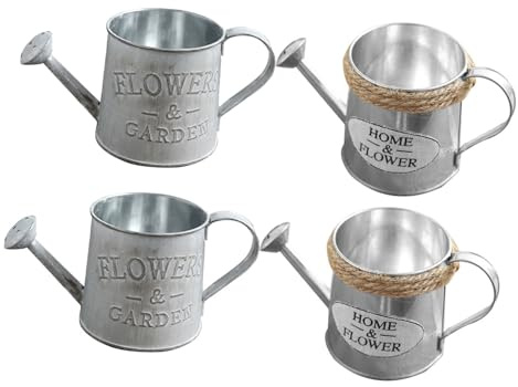 Veemoon Seau à Fleurs en Fer Argenté 4pcs Fonction Décorative et D'arrosage pour Balcon et Rebord de Fenêtre Moderne et Artistique