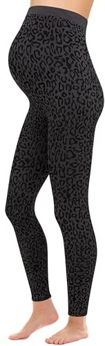 Hjärtmor mammaleggings Leo Print – OekoTex 100 – ogenomskinliga – graviditetsleggings med mönster – leopard – hög midja – 1950, Lejon grå, XL-XXL