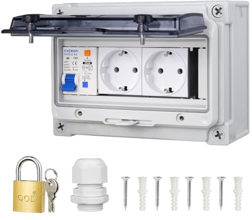 CHENGPI Scatola di Distribuzione, Scatola Elettrica Impermeabile, Quadro Elettrico Impermeabile per Esterni con Interruttore Differenziale e Presa di Corrente, Pannello Elettrico a 8 Moduli