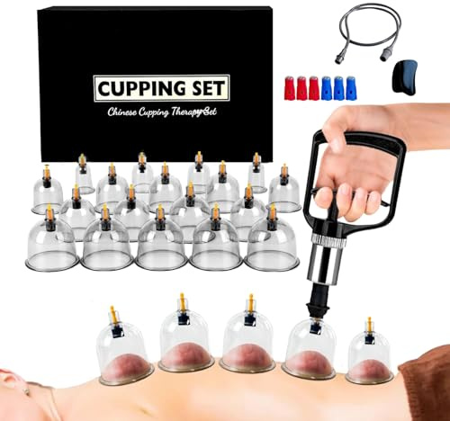 Schröpfgläser mit Vakuumpumpe & Therapiemagneten + Faszien-Schaber ， Schröpfen (18 Stück) gegen Verspannungen & Cellulite und Lymphdrainage, Hochwertiges Schröpfglas-Set für Gesicht und Körper