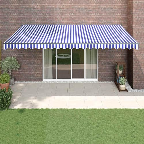 Tenda da Sole Elettrica con Telecomando e Manovella, Blu e Bianca 5x3m, Tessuto Poliestere UV e Struttura Alluminio, per Patio Giardino Balcone, 230V