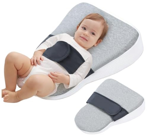 Almohada de cuña para bebé recién nacido, 15 x 19 x 5, almohada antireflujo de doble cara para bebé con cinta de sujeción, cinturón de cintura, espuma viscoelástica agradable a la piel de 15 °, eleme