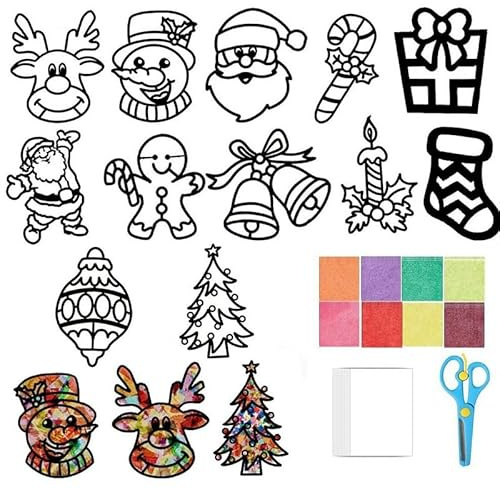 12 Stück Weihnachten Basteln,Fensterbilder Weihnachten Bastelset,Schneemann Weihnachtsmann Fensterbilder Bastelvorlagen,Wand,Fenster und Raumdekoration,DIY Bastelset Advent Neujahr Geschenk (#2)