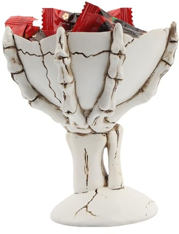Haunted House Candy Holder - 5.35 x 4.72 x 4.33 Inch Resin Skeleton Hand Candy Bowl, Portable Halloween Snack Bowl, Decorative Skull Hand Candy Bowl for Parties, Events and