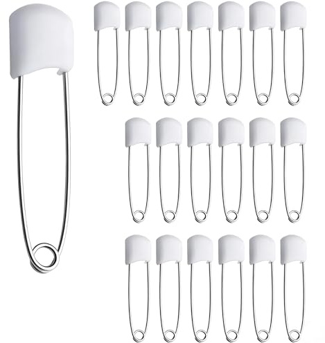 VNIDJGB 20 Pcs Nappy Pins,2.2 Inch Stainless Steel Nappy Pins Safety Lock,Durable Hold Locking Safety Pin for Clothes,Head Fasteners Pin for Prefold Nappies,Terry Squares,Diaper Clothes