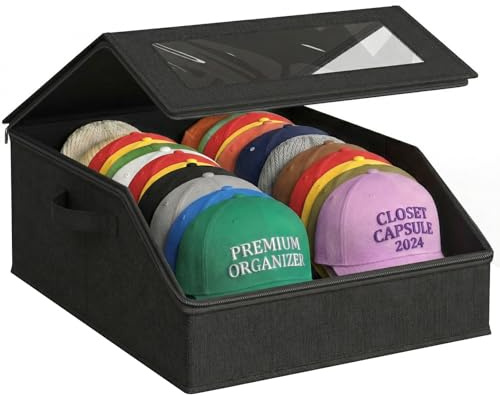 AURIVISTA Hat Storage Box for Baseball Caps, Holds up to 24 Caps,Black
