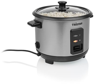Tristar Stainless Steel Rice Cooker, 1 L Capacity, Keep-Warm Function and Steam Tray, RK-6144BS