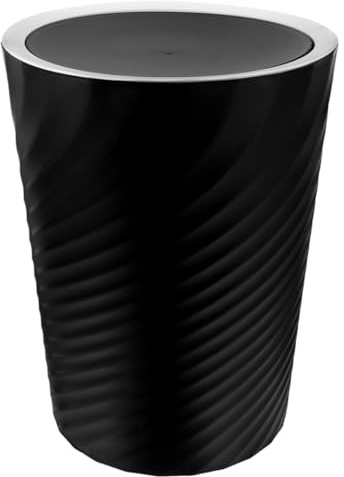 MUCKLILY Cubo de Basura Doméstico Grande 12l Negro con Tapa Abatible Plástico Resistente para Baño, Oficina y Cocina, Contenedor Práctico para Residuos Pequeños y Uso Cotidiano