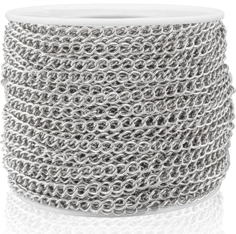 Xoeryoy Rostfritt stål pansarkedja, 20 m platta vridna länkkedjor för smyckestillverkning, polerad fleranvändning rostfritt stålkedja för halsband, armband, vristlänkar, örhängen