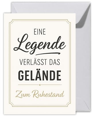 WBdesignz XXL Abschiedskarte „Eine Legende verlässt das Gelände“ - Riesen Glückwunschkarte zum Ruhestand Rente für Kollegen & Mitarbeiter - stilvoller Text - Geschenkkarte für Jubilare (XXL DIN A4)