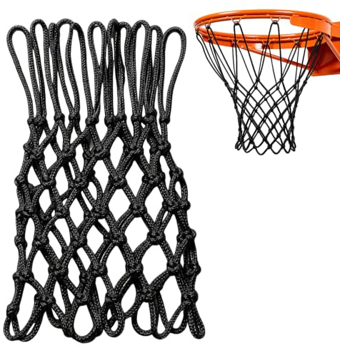 Basketballkorbnetz, Basketballkorb Outdoor Indoor für Standard 12 Schlaufen | Basketball Ersatz Netz, Basketballnetz Wetterfest für Drinnen und Draußen - Schwarz