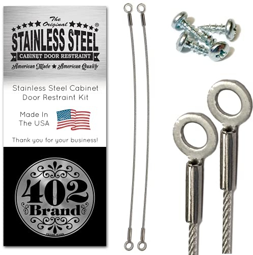 Cabinet Door Restraint, 8 Inch Stainless Steel Cupboard Hinge Limiter Swing Restrictor Stopper, Flexible Braided Cable, Prevent Door from Opening Too Far Made in USA by Salt Life Solutions (2 Pack)