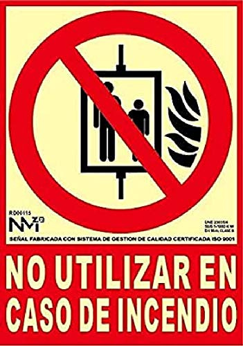 Normaluz RD00115 - Señal Luminiscente No Utilizar en Caso de Incendio Clase B PVC 0.7 mm 21x30 cm con CTE, RIPCI y Apto para la Nueva Legislación