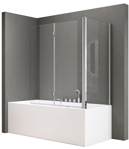 doporro Paroi de Baignoire 70x120x140cm Pare Baignoire Fixe Plus 2 Volets Montage Réversible Verre Trempé Transparent 6mm Cortona113