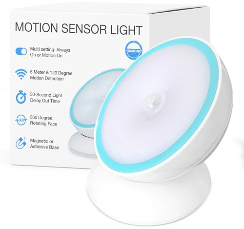 Night Light Motion Sensor [Battery Powered] with Rotating Base for Indoor Use in Bathroom, Hallway, Cruise Cabin & More White
