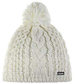 Eisbär Mütze Damen Afra Pompon Weiß - Merino Wollmütze für Frauen mit Fleece schützt vor Kälte und Wind - Bommelmütze Pudelmütze mit Zopfmuster Bequeme Strickmütze