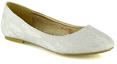 ESSEX GLAM Womens Bridal Flats Close Toe Slip On Lace Wedding Bridal Bridesmaid Pumps Shoes Size 3-9