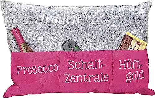 Kissen Frauen Aufbewahrungstaschen Prosecco Schaltzentrale Hüftgold grau pink Couch Sofa 40x60 cm