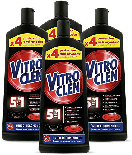 Vitroclen Limpiador de Vitrocerámica en crema, acción protectora y desengrasante - Pack de 4 x 450 ml