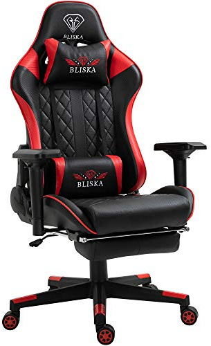 TRISENS Gaming Stuhl mit Fußstütze und ergonomsichen 4D-Armlehnen - Gaming Chair in Sportsitz Optik - Gamer Stuhl mit verstellbaren Rückenstützkissen für gesündere Sitzhaltung, Farbe:Schwarz/Rot