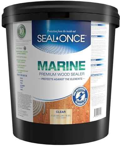 Seal-Once Marine Premium Wood Sealer - Waterproof Sealant - Wood Stain and Sealer in One - 5 Gallon & Clear
