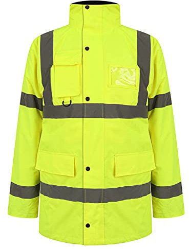 Veste de signalisation à manches longues pour homme - Imperméable - Capuche dissimulée, jaune, S
