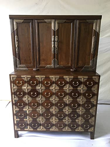 Kunibert Antiker Apothekerschrank Wohnzimmer 30Schubladen und 4 Türen 120x175cm mit vielen Messingblechauflagen Farbe: Nussbaum