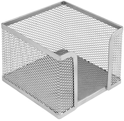 MemoBe, Post Its Desk Organiser, Metall-Netzwürfel-Kartenhalter, elegant, solide, offener oberer Teil, einfache Entnahme von Notizen, Silber