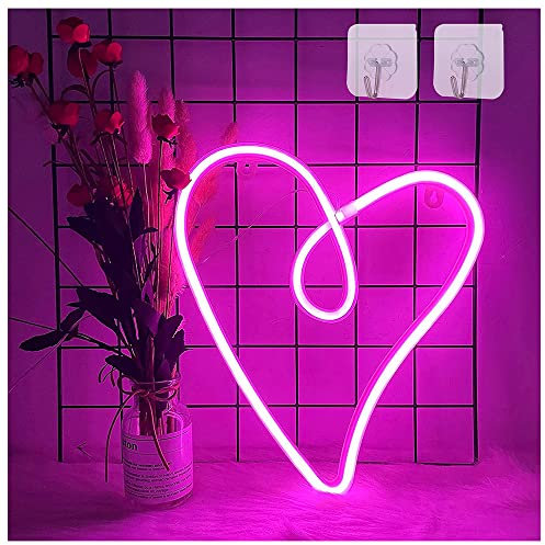 ENUOLI Heart Neon Signs LED Light Sign Wall Decoration USB Charging/Battery Powered Neon Night Light Pink Heart Neon Signs for Children Bedroom Valentine's Day Party Wedding Christmas