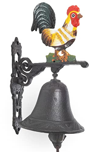 Moritz Türglocke Glocke Huhn Hahn gelb Wandglocke Gartendeko Gusseisen Rustikal Antik Design Stil Retro Klingel klein
