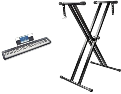 Casio CDP-S110BKC5 Fully Weighted Hammer Action Digital Piano & RockJam RJX29 Double Braced Adjustable Keyboard Stand with Locking Straps, Black